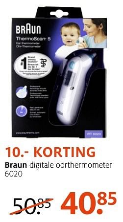Aanbiedingen Braun digitale oorthermometer - Braun - Geldig van 10/10/2016 tot 23/10/2016 bij Etos