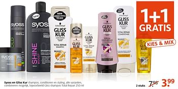 Aanbiedingen Gliss shampoo total repair - Gliss Kur - Geldig van 10/10/2016 tot 23/10/2016 bij Etos
