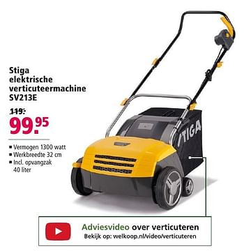 Aanbiedingen Stiga elektrische verticuteermachine sv213e - Stiga - Geldig van 10/10/2016 tot 23/10/2016 bij Welkoop