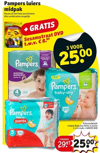 Aanbiedingen Midpak baby dry pants 5 junior - Pampers - Geldig van 18/10/2016 tot 23/10/2016 bij Kruidvat