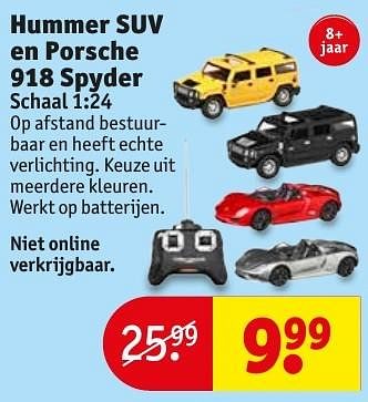 Aanbiedingen Hummer suv en porsche 918 spyder - Huismerk - Kruidvat - Geldig van 18/10/2016 tot 23/10/2016 bij Kruidvat