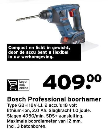Aanbiedingen Bosch professional boorhamer gbh 18v-li - Bosch - Geldig van 17/10/2016 tot 23/10/2016 bij Gamma