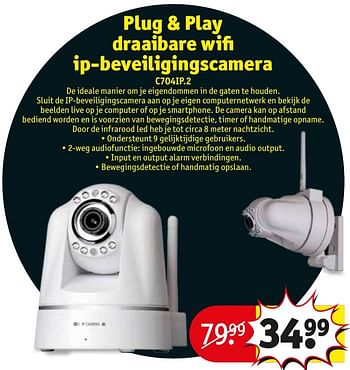 Aanbiedingen Plug + play draaibare wifi ip-beveiligingscamera c704ip.2 - Huismerk - Kruidvat - Geldig van 18/10/2016 tot 23/10/2016 bij Kruidvat