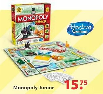 Aanbiedingen Monopoly junior - Hasbro - Geldig van 10/10/2016 tot 06/12/2016 bij Multi Bazar