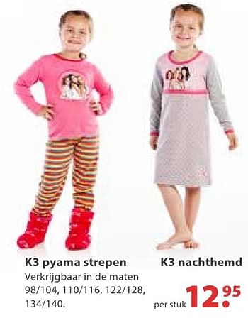 Aanbiedingen K3 pyama strepen - Studio 100 - Geldig van 10/10/2016 tot 06/12/2016 bij Multi Bazar