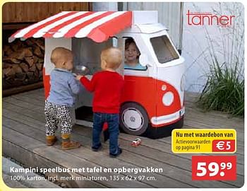 Aanbiedingen Kampini speelbus met tafel en opbergvakken - Tanner - Geldig van 10/10/2016 tot 06/12/2016 bij Multi Bazar