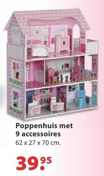 Aanbiedingen Poppenhuis met 9 accessoires - Huismerk - Multi Bazar - Geldig van 10/10/2016 tot 06/12/2016 bij Multi Bazar