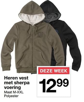 Aanbiedingen Heren vest met sherpa voering - Huismerk - Zeeman  - Geldig van 22/10/2016 tot 28/10/2016 bij Zeeman