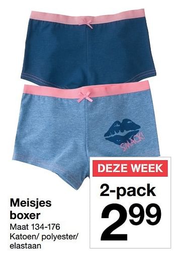 Aanbiedingen Meisjes boxer - Huismerk - Zeeman  - Geldig van 22/10/2016 tot 28/10/2016 bij Zeeman