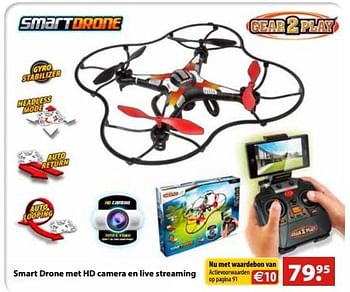 Aanbiedingen Smart drone met hd camera en live streaming - Gear2Play - Geldig van 10/10/2016 tot 06/12/2016 bij Multi Bazar