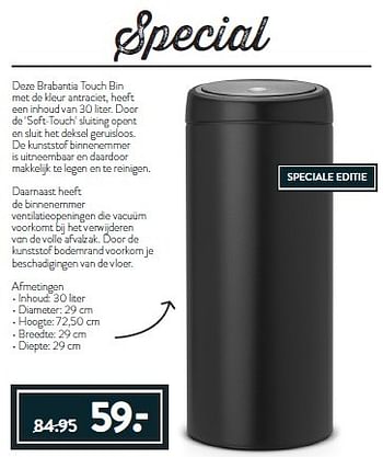 Aanbiedingen Brabantia touch bin - Brabantia - Geldig van 17/10/2016 tot 30/10/2016 bij Cook & Co