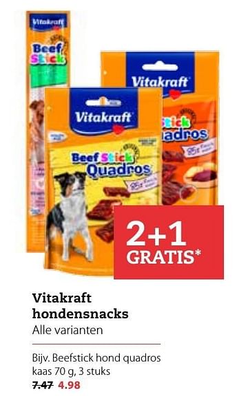 Aanbiedingen Beefstick hond quadros kaas - Vitakraft - Geldig van 17/10/2016 tot 30/10/2016 bij Boerenbond