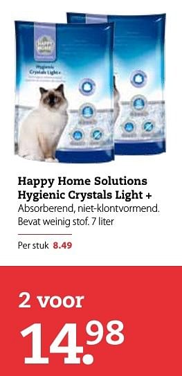Aanbiedingen Happy home solutions hygienic crystals light + - Happy Home - Geldig van 17/10/2016 tot 30/10/2016 bij Pets Place