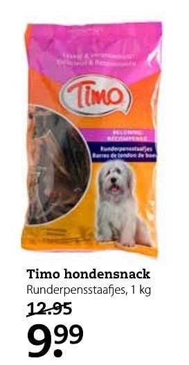 Aanbiedingen Timo hondensnack runderpensstaafjes - Timo - Geldig van 17/10/2016 tot 30/10/2016 bij Pets Place
