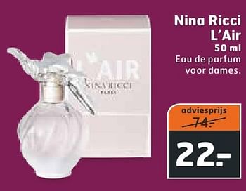 Aanbiedingen Nina ricci l`air - Nina Ricci - Geldig van 18/10/2016 tot 30/10/2016 bij Trekpleister