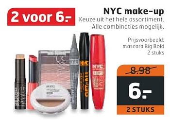 Aanbiedingen Nyc make-up mascara big bold - NYC - Geldig van 18/10/2016 tot 30/10/2016 bij Trekpleister