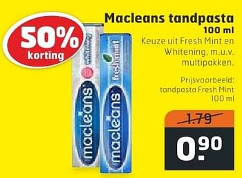 Aanbiedingen Tandpasta fresh mint - Macleans - Geldig van 18/10/2016 tot 30/10/2016 bij Trekpleister