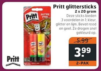 Aanbiedingen Pritt glittersticks - Pritt - Geldig van 18/10/2016 tot 30/10/2016 bij Trekpleister