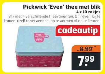Aanbiedingen Pickwick `even` thee met blik - Pickwick - Geldig van 18/10/2016 tot 30/10/2016 bij Trekpleister