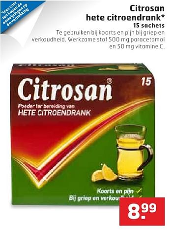 Aanbiedingen Citrosan hete citroendrank - Citrosan - Geldig van 18/10/2016 tot 30/10/2016 bij Trekpleister