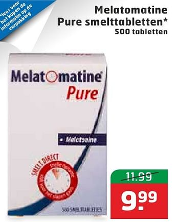 Aanbiedingen Melatomatine pure smelttabletten - Melatomatine - Geldig van 18/10/2016 tot 30/10/2016 bij Trekpleister