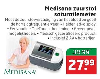 Aanbiedingen Medisana zuurstof saturatiemeter - Medisana - Geldig van 18/10/2016 tot 30/10/2016 bij Trekpleister