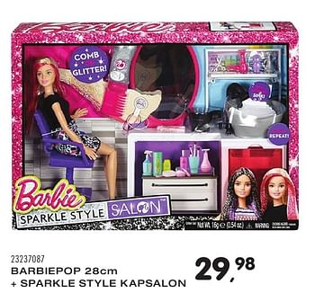 Aanbiedingen Barbiepop + sparkle style kapsalon - Mattel - Geldig van 25/10/2016 tot 06/12/2016 bij Supra Bazar