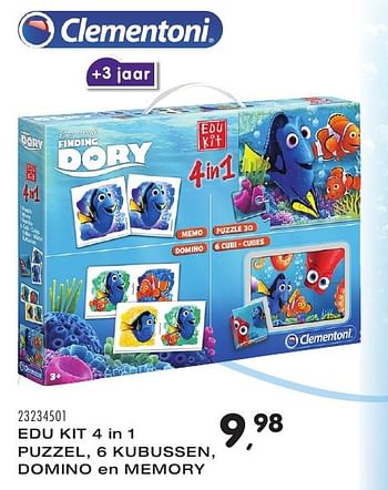 Aanbiedingen Edu kit 4 in 1 puzzel, 6 kubussen, domino en memory - Clementoni - Geldig van 25/10/2016 tot 06/12/2016 bij Supra Bazar