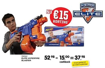 Aanbiedingen Elite hyperfire blaster - Nerf - Geldig van 25/10/2016 tot 06/12/2016 bij Supra Bazar