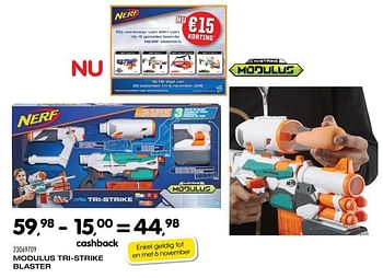 Aanbiedingen Modulus tri-strike blaster - Nerf - Geldig van 25/10/2016 tot 06/12/2016 bij Supra Bazar