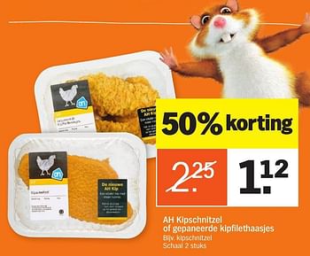Aanbiedingen Ah kipschnitzel of gepaneerde kipfilethaasjes - Huismerk - Albert Heijn - Geldig van 24/10/2016 tot 30/10/2016 bij Albert Heijn
