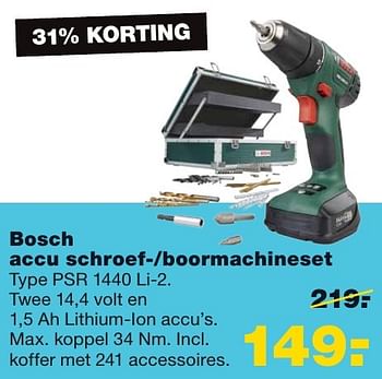 Aanbiedingen Bosch accu schroef--boormachineset psr 1440 li-2 - Bosch - Geldig van 24/10/2016 tot 30/10/2016 bij Praxis