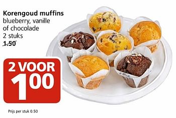 Aanbiedingen Korengoud muffins blueberry, vanille of chocolade - Korengoud - Geldig van 24/10/2016 tot 30/10/2016 bij Jan Linders