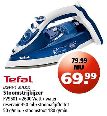 Aanbiedingen Tefal stoomstrijkijzer fv9601 - Tefal - Geldig van 21/10/2016 tot 02/11/2016 bij Marskramer