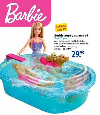 Aanbiedingen Barbie puppy zwembad - Mattel - Geldig van 24/09/2016 tot 07/12/2016 bij Bart Smit