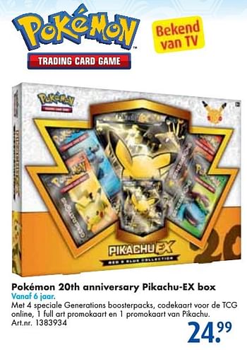 Aanbiedingen Pokémon 20th anniversary pikachu-ex box - Pokemon - Geldig van 24/09/2016 tot 07/12/2016 bij Bart Smit