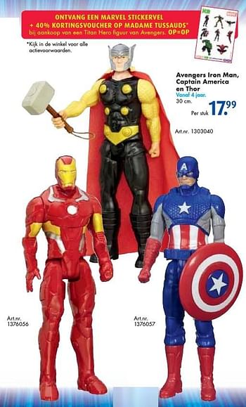 Aanbiedingen Avengers iron man, captain america en thor - Avengers - Geldig van 24/09/2016 tot 07/12/2016 bij Bart Smit