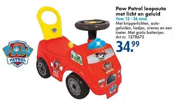 Aanbiedingen Paw patrol loopauto met licht en geluid - PAW  PATROL - Geldig van 24/09/2016 tot 07/12/2016 bij Bart Smit