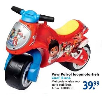 Aanbiedingen Paw patrol loopmotorfiets - PAW  PATROL - Geldig van 24/09/2016 tot 07/12/2016 bij Bart Smit