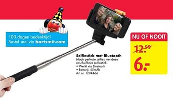Aanbiedingen Selfiestick met bluetooth - Huismerk - Bart Smit - Geldig van 24/09/2016 tot 07/12/2016 bij Bart Smit