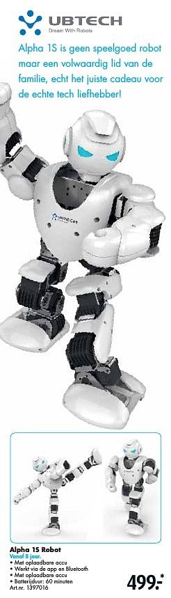 Aanbiedingen Alpha 1s robot - UBTech - Geldig van 24/09/2016 tot 07/12/2016 bij Bart Smit
