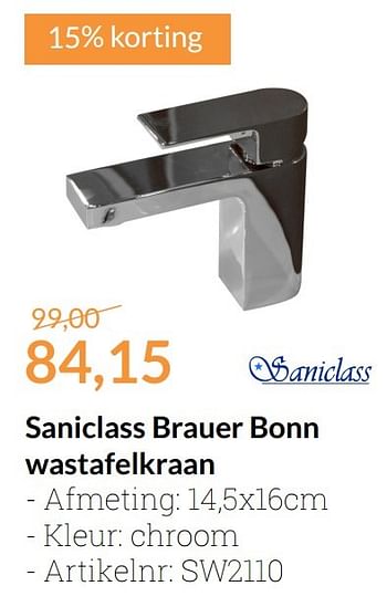Aanbiedingen Saniclass brauer bonn wastafelkraan - Saniclass - Geldig van 01/11/2016 tot 30/11/2016 bij Sanitairwinkel
