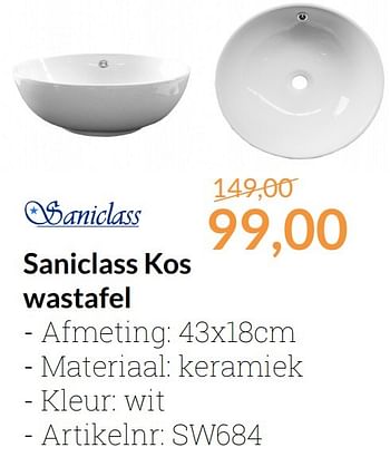 Aanbiedingen Saniclass kos wastafel - Saniclass - Geldig van 01/11/2016 tot 30/11/2016 bij Sanitairwinkel