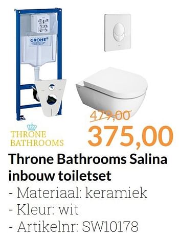 Aanbiedingen Throne bathrooms salina inbouw toiletset - Throne Bathrooms - Geldig van 01/11/2016 tot 30/11/2016 bij Sanitairwinkel