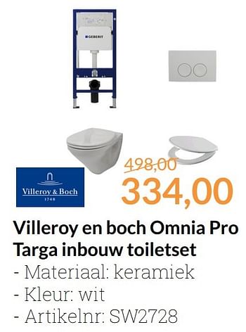 Aanbiedingen Villeroy en boch omnia pro targa inbouw toiletset - Villeroy &amp; boch - Geldig van 01/11/2016 tot 30/11/2016 bij Sanitairwinkel