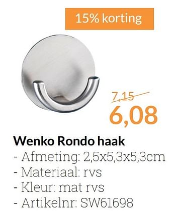 Aanbiedingen Wenko rondo haak - Wenko - Geldig van 01/11/2016 tot 30/11/2016 bij Sanitairwinkel