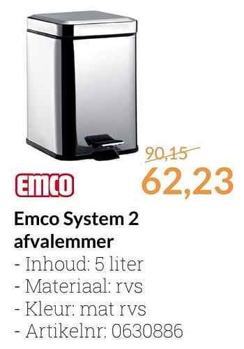 Aanbiedingen Emco system 2 afvalemmer - Emco - Geldig van 01/11/2016 tot 30/11/2016 bij Sanitairwinkel