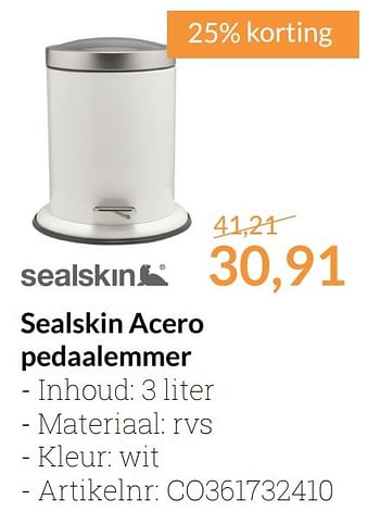 Aanbiedingen Sealskin acero pedaalemmer - Sealskin - Geldig van 01/11/2016 tot 30/11/2016 bij Sanitairwinkel