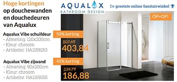 Aanbiedingen Aqualux vibe zijwand - Aqualux - Geldig van 01/11/2016 tot 30/11/2016 bij Sanitairwinkel