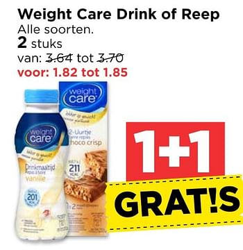 Aanbiedingen Weight care drink of reep - Weight Care - Geldig van 30/10/2016 tot 05/11/2016 bij Vomar